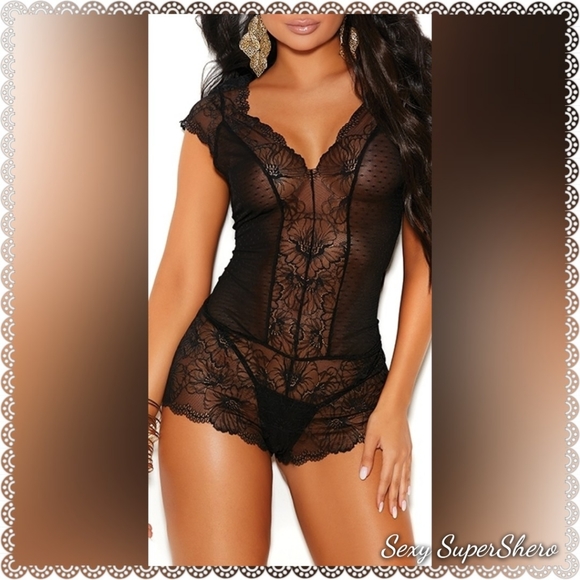 COPY - TOP SELLER RESTOCKED!!!🆕Deliciously Black Mesh & Lace Romper Lingerie - Picture 3 of 4